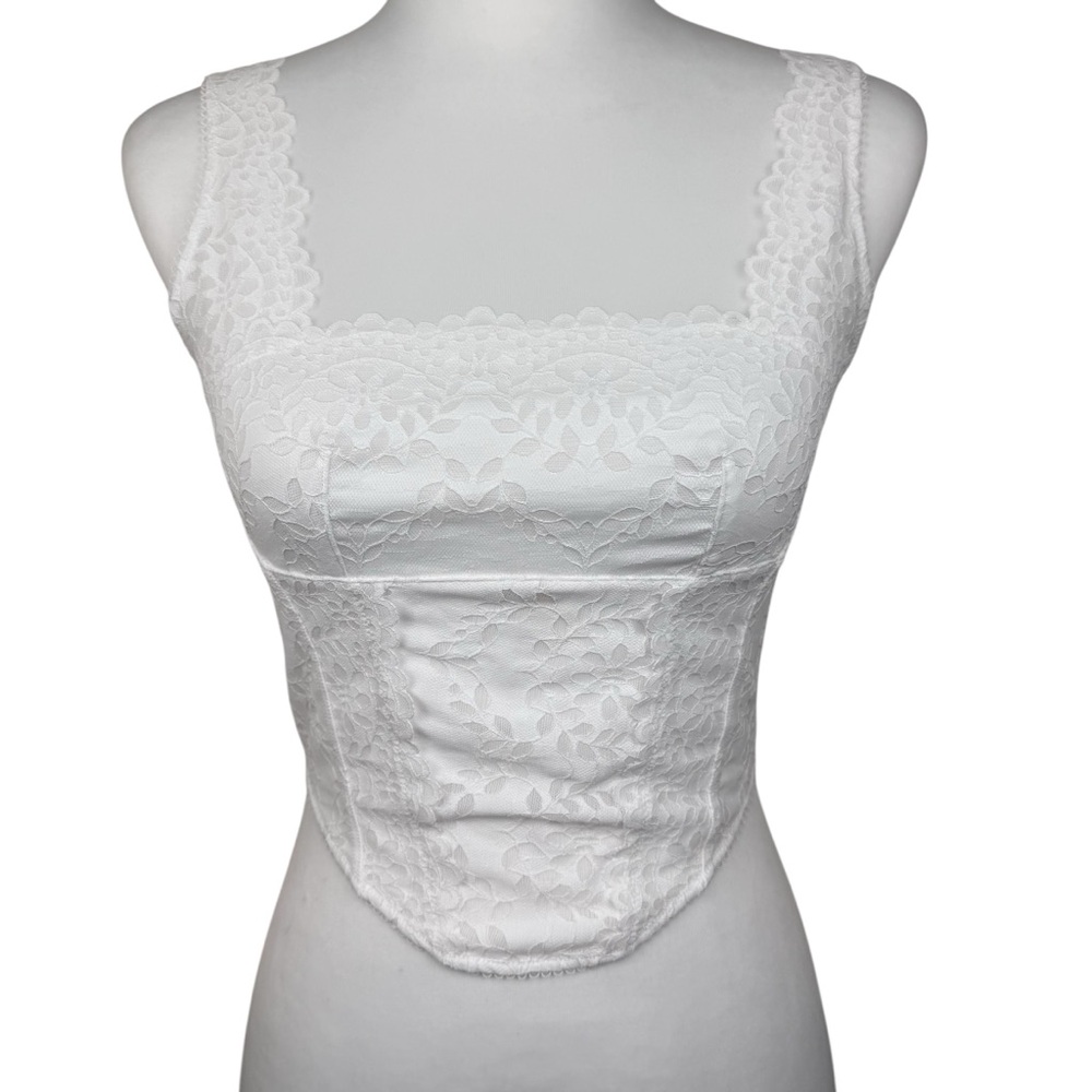 NWT PiNK Victoria’s Secret The Cinched Corset White Lace Bralette Tank Top Cami - Picture 1 of 17